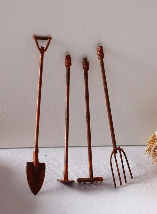 Czhotg 4 Pcs Miniature Dollhouse Garden Tools 1:12 Mini Rusty Shovel Hoe and Pitchfork Fairy Garden Accessories Furniture Ornaments Micro Landscape Decor Garden Sculptures Statues, Decorations - Image 2